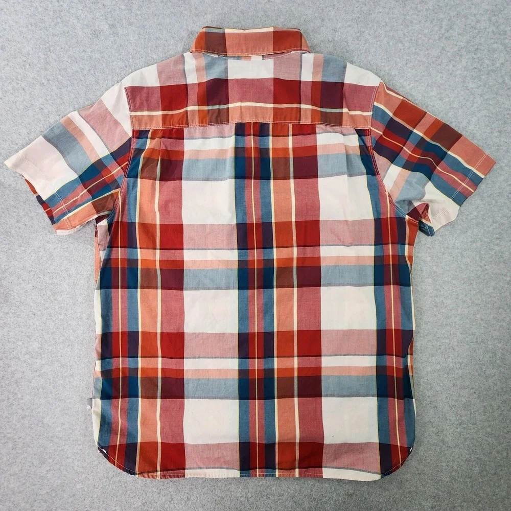 The North Face Shirt Mens XL Orange Red White Madras Short Sleeve Button‎ Up